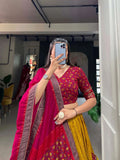 Marvelous Mustard Tussar Silk Kashmiri Printed Foil Worked Lehenga Choli - women's fashion mart