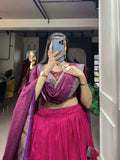 Precious Pink Tussar Silk Kashmiri Printed Foil Worked Lehenga Choli -Lehenga Choli Semi Stitched women's fashion mart