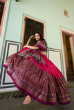 Precious Pink Tussar Silk Kashmiri Printed Foil Worked Lehenga Choli -Lehenga Choli Semi Stitched women's fashion mart
