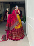 Marvelous Mustard Tussar Silk Kashmiri Printed Foil Worked Lehenga Choli - women's fashion mart