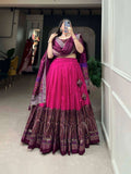 Precious Pink Tussar Silk Kashmiri Printed Foil Worked Lehenga Choli -Lehenga Choli Semi Stitched women's fashion mart