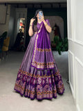 Purple Wedding Wear Tussar Silk Printed Lehenga Choli Set - women's fashion mart