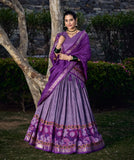 Purple Wedding Wear Tussar Silk Printed Lehenga Choli Set - women's fashion mart