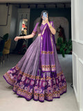 Purple Wedding Wear Tussar Silk Printed Lehenga Choli Set - women's fashion mart