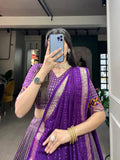 Purple Wedding Wear Tussar Silk Printed Lehenga Choli Set - women's fashion mart