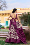 Wonderful Wine Tussar Silk Floral Printed Lehenga Choli Set - women's fashion mart