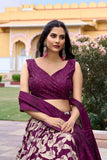 Wonderful Wine Tussar Silk Floral Printed Lehenga Choli Set - women's fashion mart