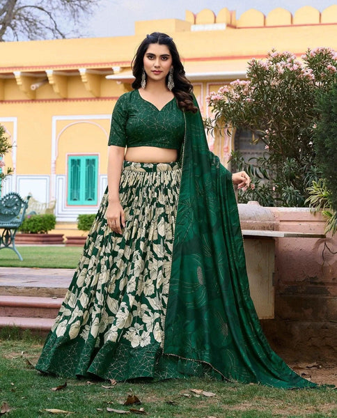 Dazzling Tussar Silk Floral Printed Lehenga Choli Set -Lehenga Choli Semi Stitched women's fashion mart