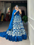 Lovely Royal Blue Tussar Silk Floral Printed Lehenga Choli Set - women's fashion mart