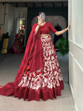 Ravishing Red Tussar Silk Floral Printed Lehenga Choli Set - women's fashion mart