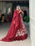 Ravishing Red Tussar Silk Floral Printed Lehenga Choli Set - women's fashion mart