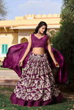Wonderful Wine Tussar Silk Floral Printed Lehenga Choli Set - women's fashion mart