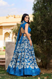 Lovely Royal Blue Tussar Silk Floral Printed Lehenga Choli Set - women's fashion mart