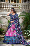 Adorable Pink Patola Print Zari Weaving Border Work Lehenga Choli -Lehenga Choli Semi Stitched women's fashion mart