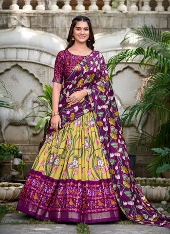 Gorgeous Yellow Patola Print Zari Weaving Border Work Lehenga Choli - women's fashion mart