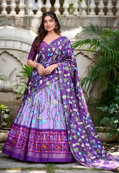 Lovely Lavender Patola Print Zari Weaving Border Work Lehenga Choli - women's fashion mart