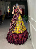 Gorgeous Yellow Patola Print Zari Weaving Border Work Lehenga Choli - women's fashion mart