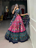 Adorable Pink Patola Print Zari Weaving Border Work Lehenga Choli -Lehenga Choli Semi Stitched women's fashion mart