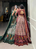 Amazing Tussar Silk Floral Printed Foil Worked Lehenga Choli Set - women's fashion mart
