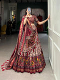 Amazing Tussar Silk Floral Printed Foil Worked Lehenga Choli Set - women's fashion mart
