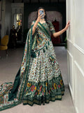 Amazing Tussar Silk Floral Printed Foil Worked Lehenga Choli Set - women's fashion mart