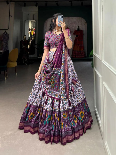 Amazing Tussar Silk Floral Printed Foil Worked Lehenga Choli Set - women's fashion mart