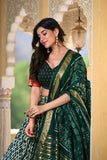 Colourful Tussar Silk Printed Foil Worked Lehenga Choli Set - women's fashion mart