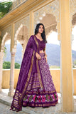 Colourful Tussar Silk Printed Foil Worked Lehenga Choli Set - women's fashion mart