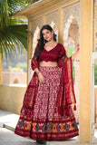 Colourful Tussar Silk Printed Foil Worked Lehenga Choli Set - women's fashion mart