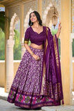 Colourful Tussar Silk Printed Foil Worked Lehenga Choli Set - women's fashion mart