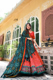 Wear Tussar Silk Leheriya Printed Lehenga Choli Set -Lehenga Choli Red / Semi Stitched women's fashion mart