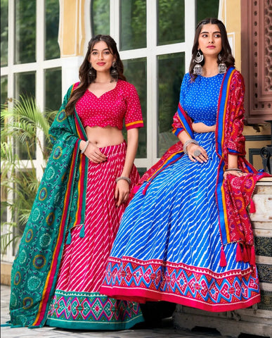 Navratri Wear Tussar Silk Leheriya Printed Lehenga Choli Set - women's fashion mart