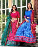 Wear Tussar Silk Leheriya Printed Lehenga Choli Set -Lehenga Choli Red / Semi Stitched women's fashion mart
