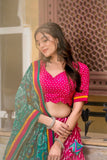 Wear Tussar Silk Leheriya Printed Lehenga Choli Set -Lehenga Choli Red / Semi Stitched women's fashion mart