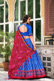 Wear Tussar Silk Leheriya Printed Lehenga Choli Set -Lehenga Choli Red / Semi Stitched women's fashion mart