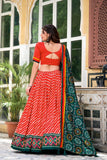 Wear Tussar Silk Leheriya Printed Lehenga Choli Set -Lehenga Choli Red / Semi Stitched women's fashion mart