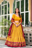 Navratri Wear Tussar Silk Leheriya Printed Lehenga Choli Set - women's fashion mart
