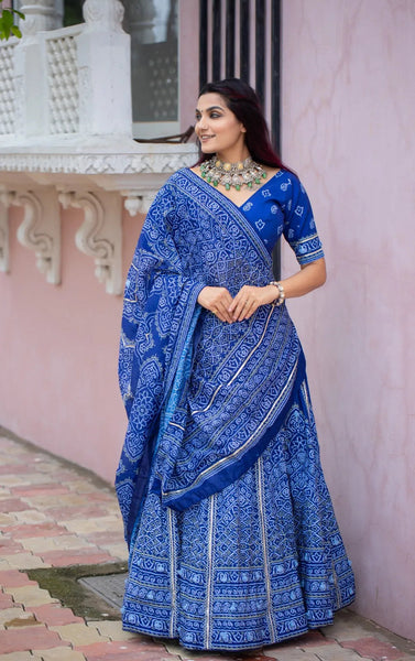 Lavish Navy Blue Color Silk Fabric Gota Patti Work Printed Lehenga Choli - women's fashion mart