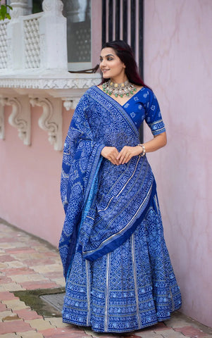 Lavish Navy Blue Color Silk Fabric Gota Patti Work Printed Lehenga Choli - women's fashion mart