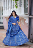 Lavish Navy Blue Color Silk Fabric Gota Patti Work Printed Lehenga Choli - women's fashion mart