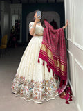 White Khadi Cotton Sequins Thread Embroidered Designer Lehenga Set - women's fashion mart