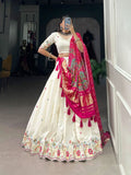 White Khadi Cotton Sequins Thread Embroidered Lehenga Set -Lehenga Choli Flower / Semi Stitched women's fashion mart