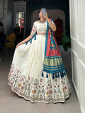 White Khadi Cotton Sequins Thread Embroidered Designer Lehenga Set - women's fashion mart