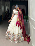 White Khadi Cotton Sequins Thread Embroidered Designer Lehenga Set - women's fashion mart