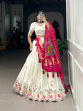 White Khadi Cotton Sequins Thread Embroidered Designer Lehenga Set - women's fashion mart
