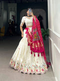 White Khadi Cotton Sequins Thread Embroidered Lehenga Set -Lehenga Choli Flower / Semi Stitched women's fashion mart