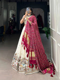 White Khadi Cotton Sequins Thread Embroidered Lehenga Set -Lehenga Choli Flower / Semi Stitched women's fashion mart
