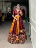 Navratri Wear Rayon Printed Silk Mirror Worked Lehenga Set - women's fashion mart