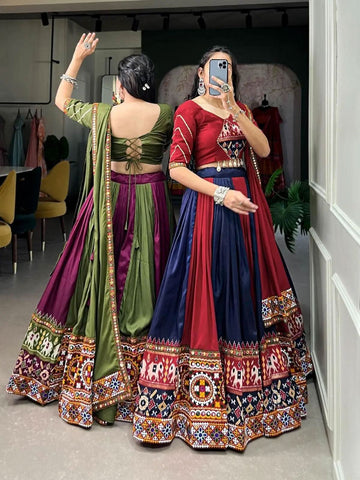 Wear Rayon Printed Silk Mirror Worked Lehenga Set -Lehenga Choli Green Wine / XS women's fashion mart