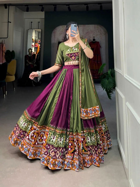 Wear Rayon Printed Silk Mirror Worked Lehenga Set -Lehenga Choli Green Wine / XS women's fashion mart